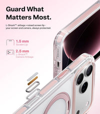 Clear Pink Ostand O3 Light side profile — 1.5mm raised screen lip and 2.5mm camera airbag bezel