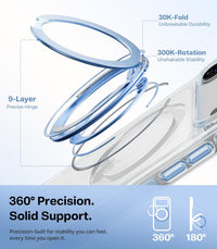 Exploded view of the Clear Blue Ostand O3 Light ring stand — 30K-fold and 300K-rotation durability