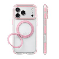 Clear Pink Ostand O3 Light case on iPhone 18 Pro Max, back and side views with the O3 double ring stand open