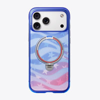 Starlight Football case flat back on iPhone 18 Pro Max: blue frame, stars-and-stripes graphic, silver ring