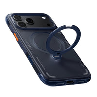 Navy Ostand Q3 Air case at an angle with its blue ring stand swung open, charge port in view