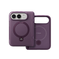 The two pieces of the Purple Ostand Q3 Spin case shown side by side, with the ring stand and the magnetic ring