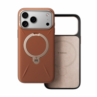 Amber Brown VegSkin case beside an empty black shell showing its suede lining and magnet ring