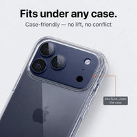 CameraGo lens protector — fits under any case, sits flush with no lift or conflict