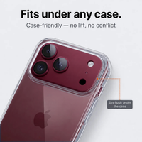 CameraGo lens protector — fits under any case, sits flush with no lift or conflict