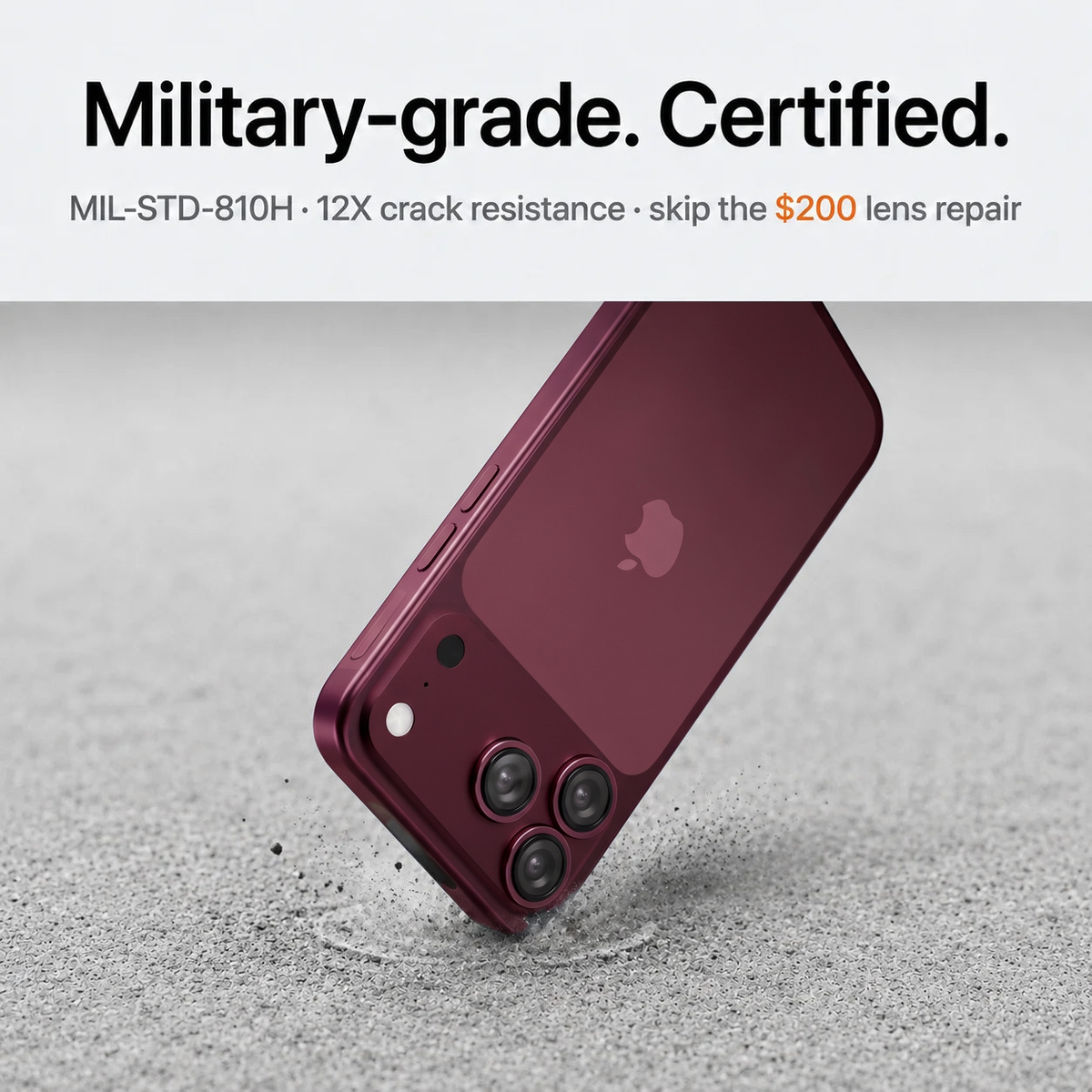 CameraGo lens protector — military-grade MIL-STD-810H certified, 12X crack resistance