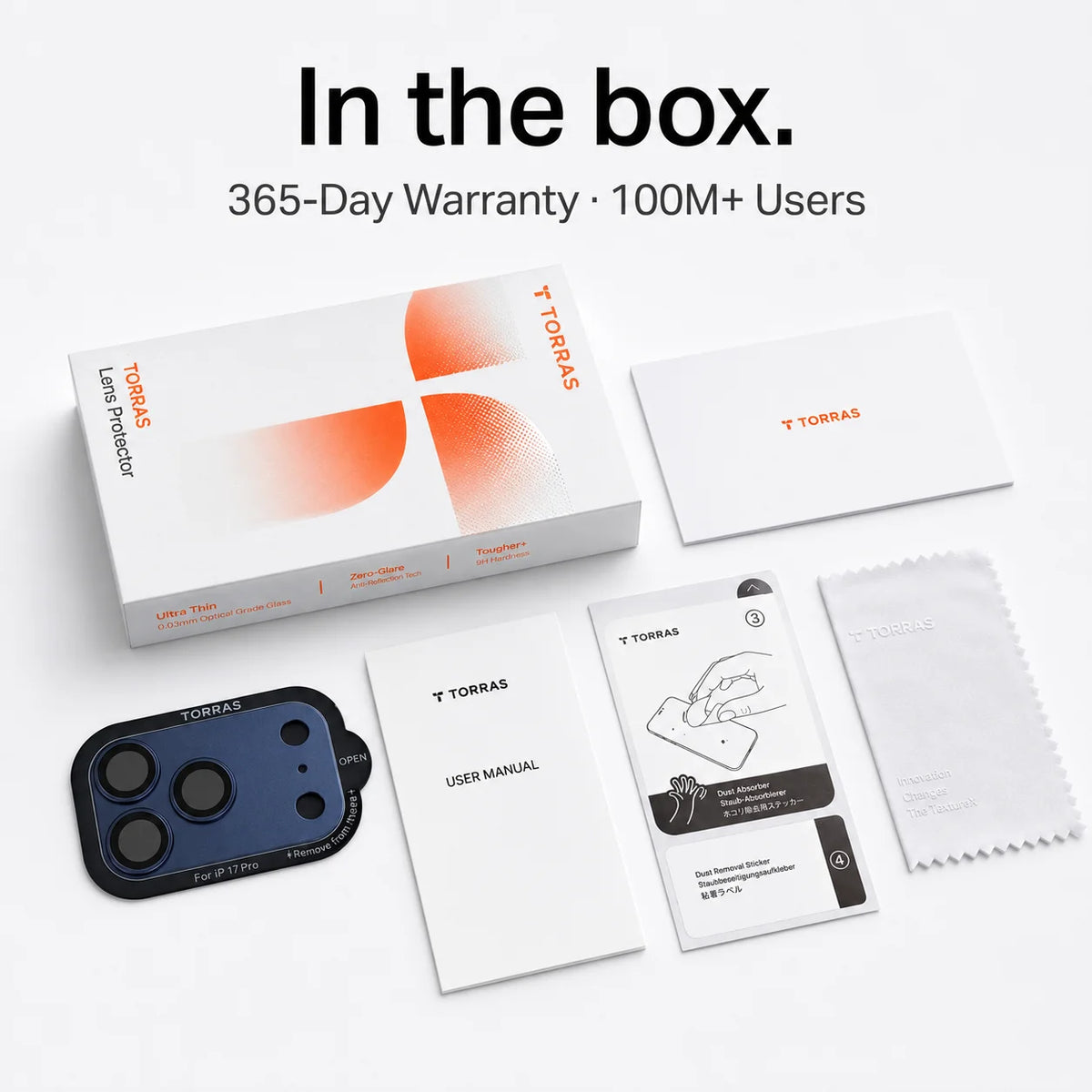 CameraGo lens protector — in the box: protector, user manual, install frame, cleaning kit