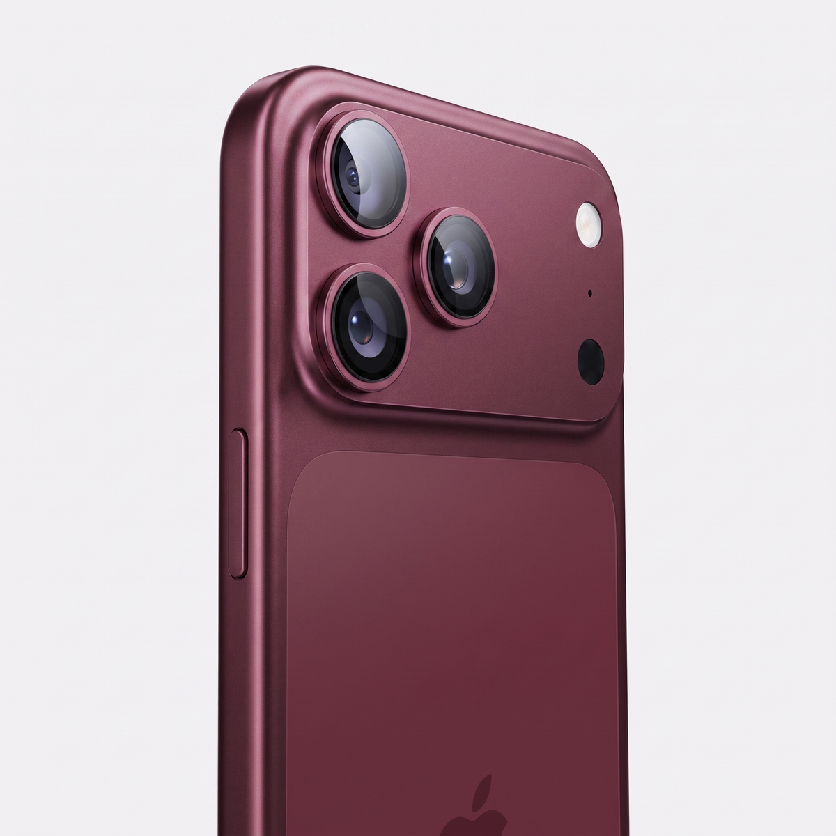 LensGuard lens protector rings on the camera module of a cherry red iPhone 18 Pro