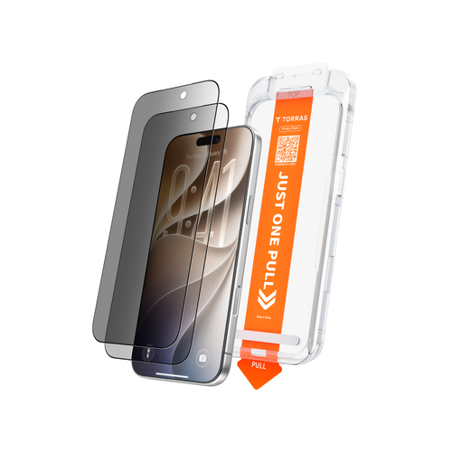 Privacy Shield Ultra 3X sheets with the one-pull installation tray beside an iPhone, on black