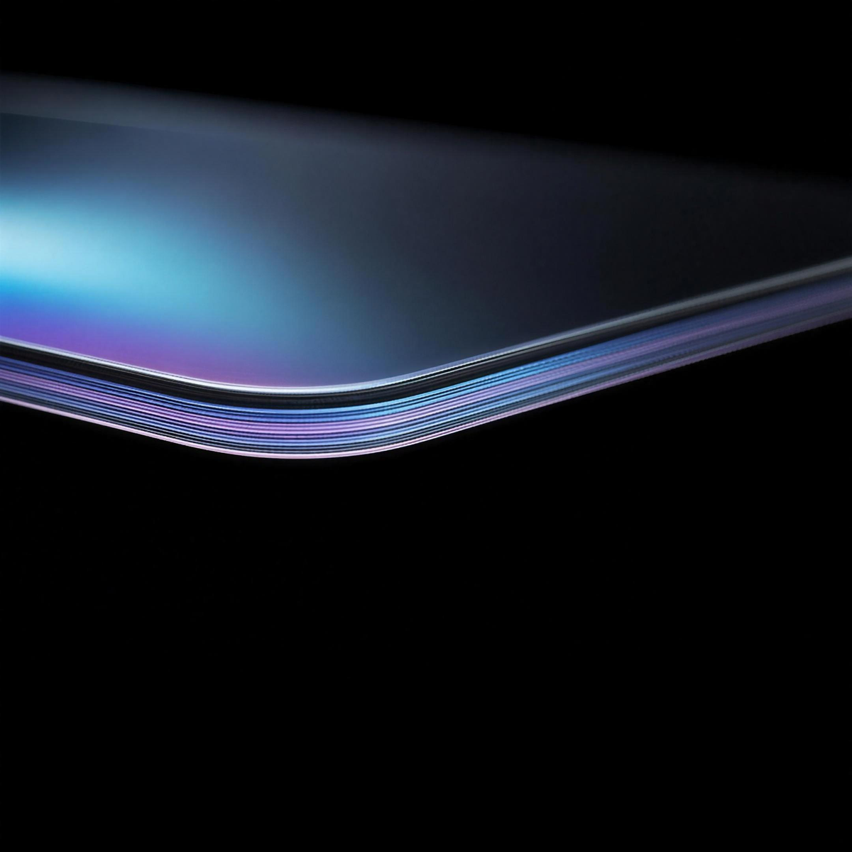 Macro of the multi-layer Tora-Coating anti-reflective stack on SunView AR glass with cyan-violet iridescence