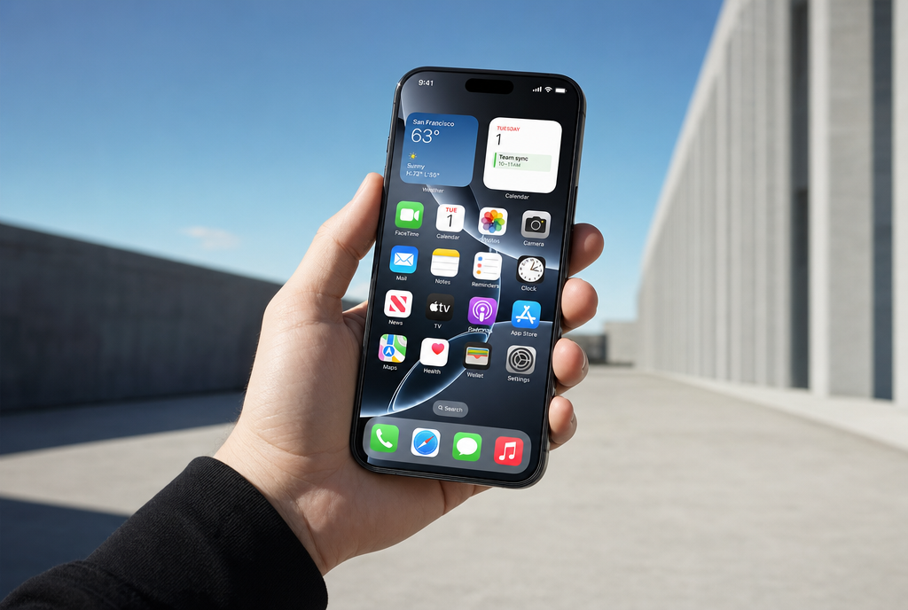 iPhone 17 Pro Max with TORRAS SunView AR screen protector, screen clear and glare-free in bright sunlight