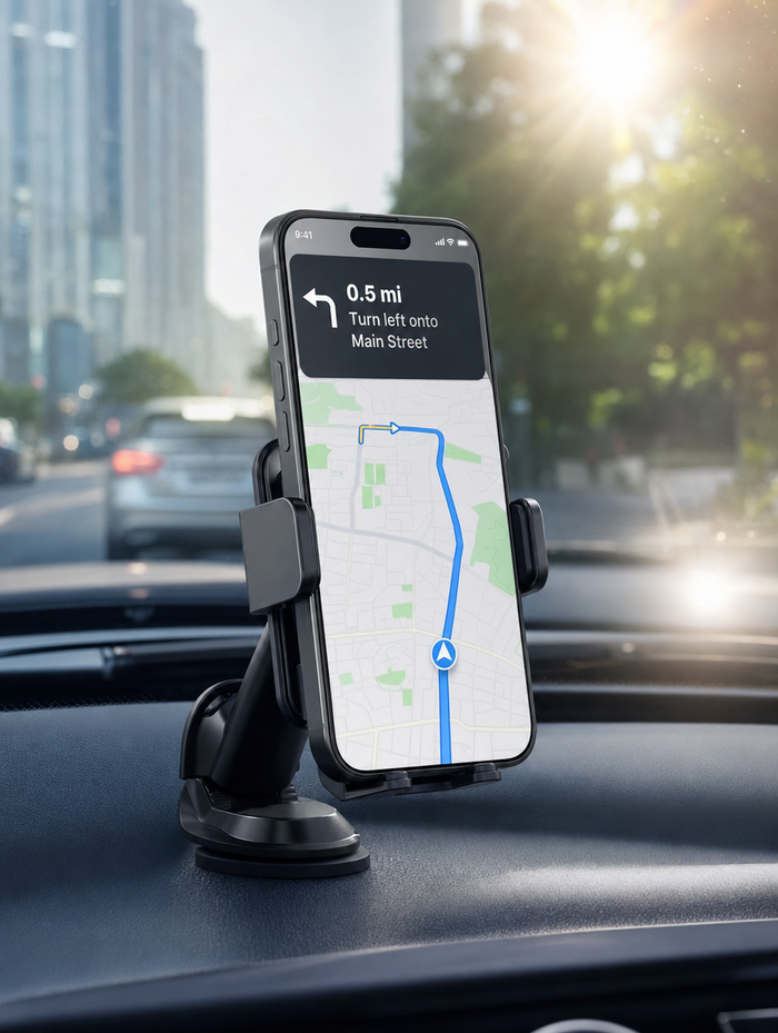 iPhone 17 Pro Max navigation readable in sunlight on a car mount with SunView AR