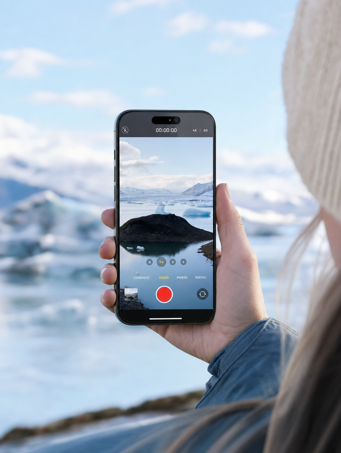 Filming outdoors, camera app clear on iPhone 17 Pro Max with SunView AR