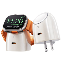 A white TORRAS FlashEye watch charger holding a smartwatch, beside a second unit showing its folding wall prongs