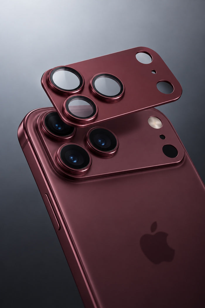 TORRAS CameraGo lens protector on Burgundy iPhone 18 Pro