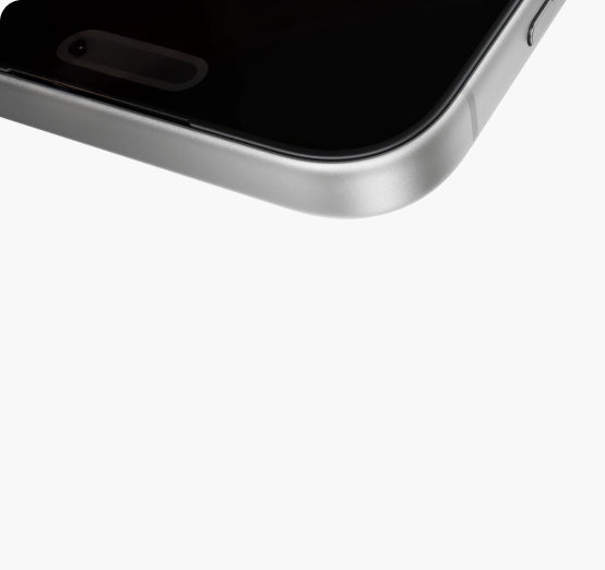 The top edge of an iPhone with a TORRAS protector fitted flush to the frame