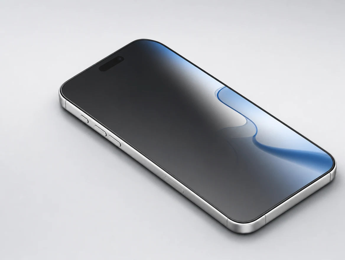 iPhone privacy glass reads dark from an angle, bright head-on — 25 degree cone