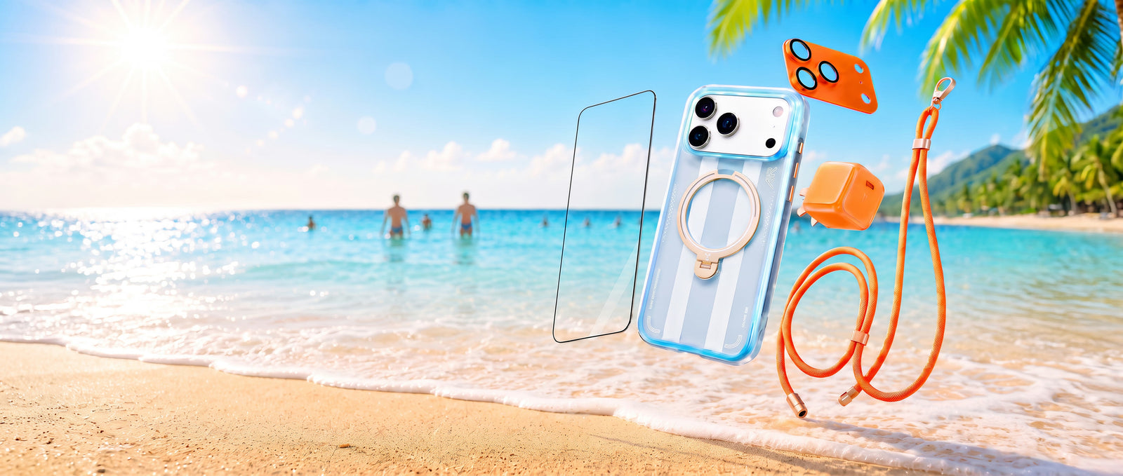 TORRAS Summer Sale — beach-ready essentials: Ostand case, screen protector, camera guard, charger and lanyard