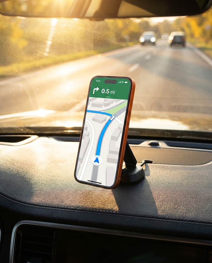 SunView AR on a dashboard mount — navigation stays readable in low sun